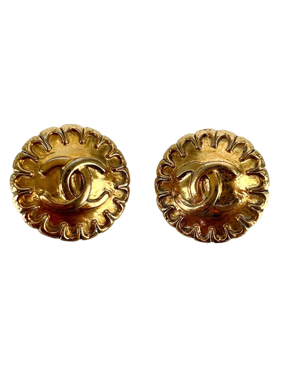 Chanel Vintage Cocomark CC Button Clip On Earrings