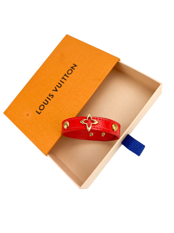 Louis Vuitton Red Leather Blooming Wrap Bracelet