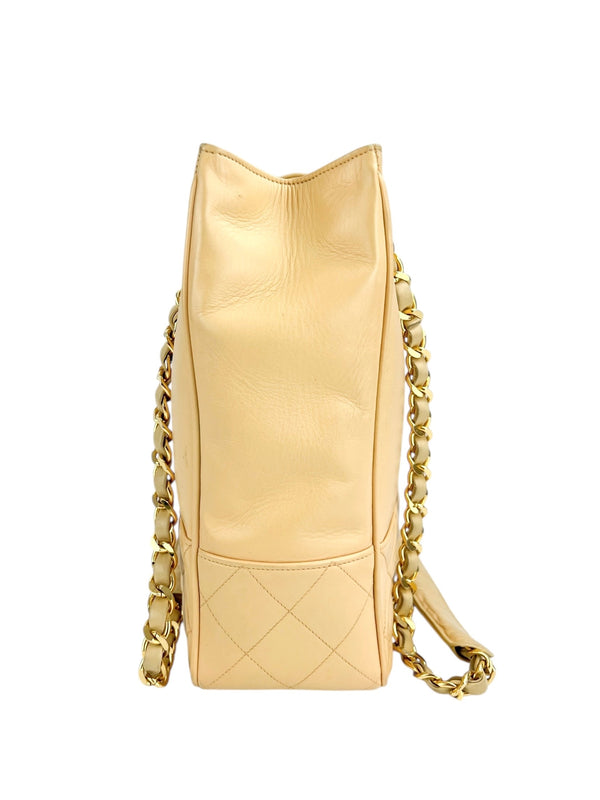 Chanel Beige Lambskin Vintage 24K Chain Tote