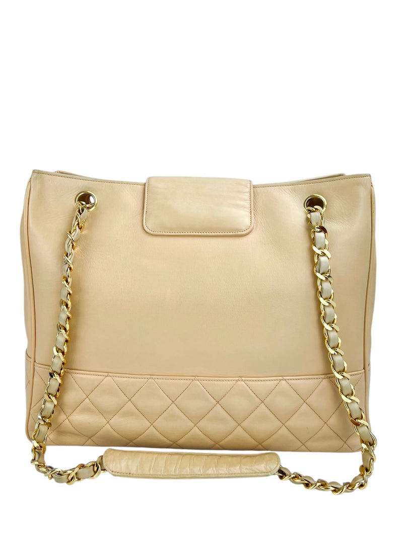 Chanel Beige Lambskin Vintage 24K Chain Tote
