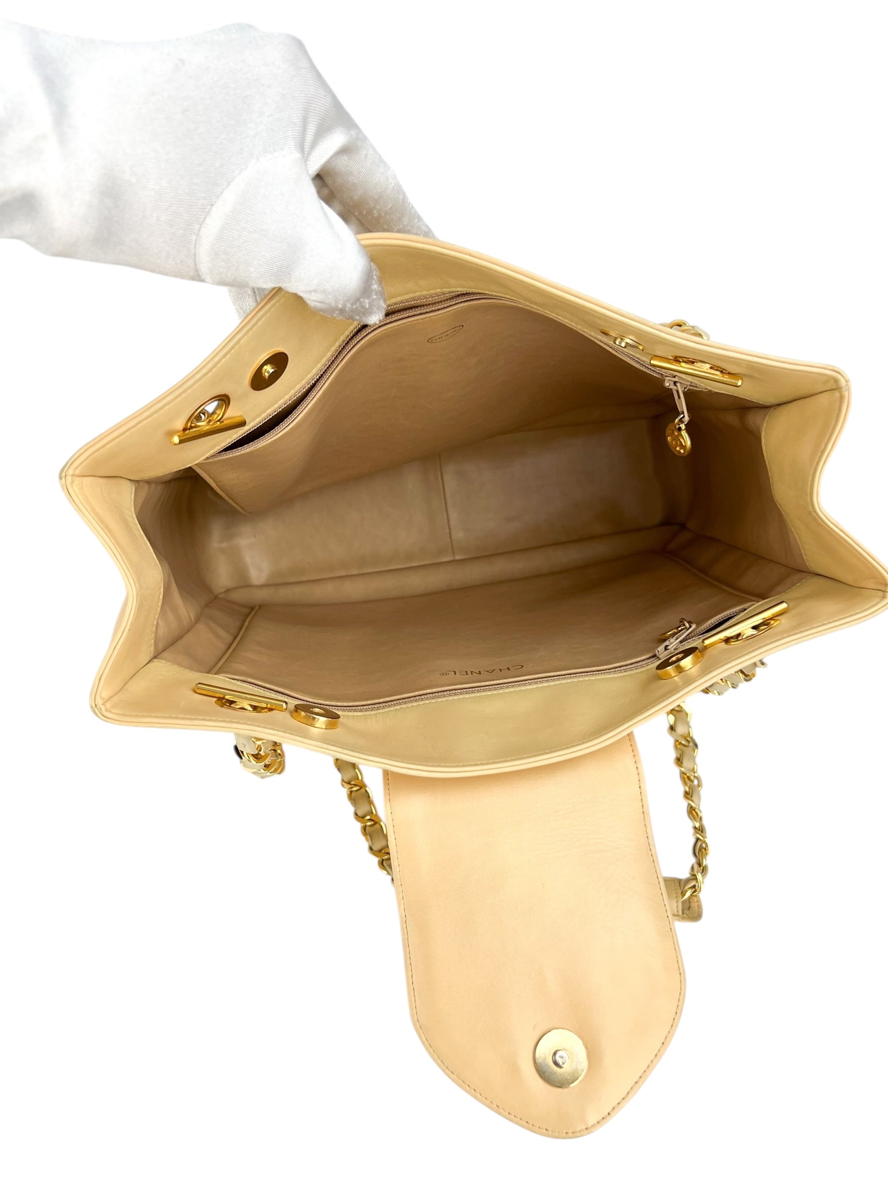 Chanel Beige Lambskin Vintage 24K Chain Tote