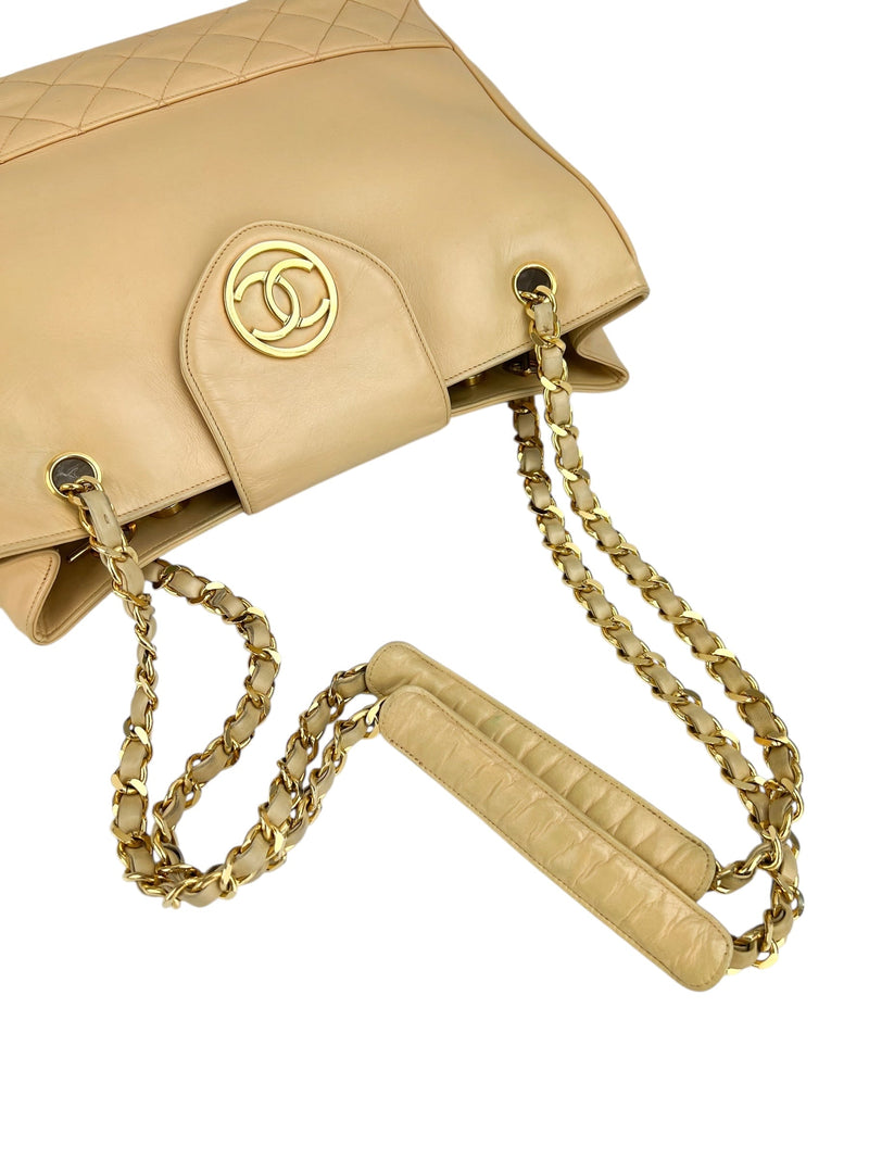 Chanel Beige Lambskin Vintage 24K Chain Tote
