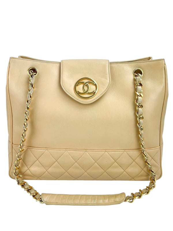 Chanel Beige Lambskin Vintage 24K Chain Tote
