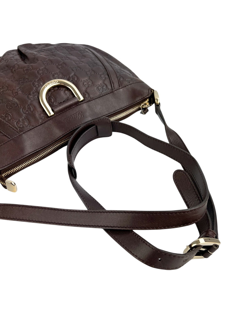 Gucci Vintage Brown Leather Embossed Monogram Crossbody