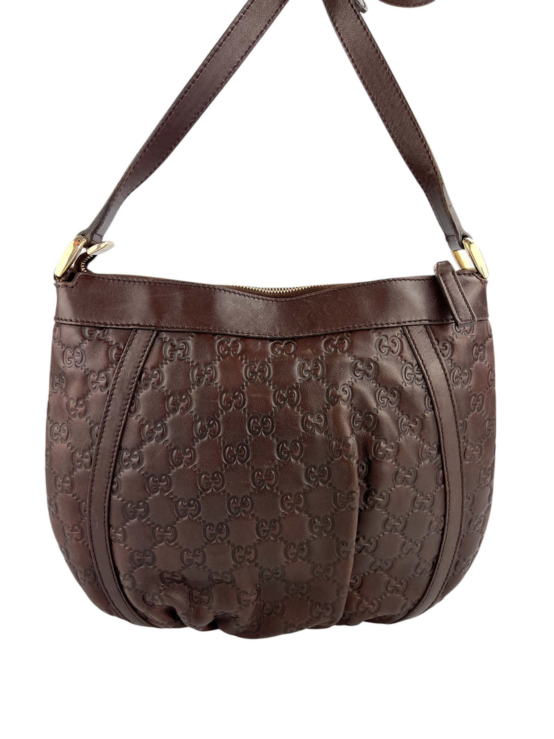 Gucci Vintage Brown Leather Embossed Monogram Crossbody