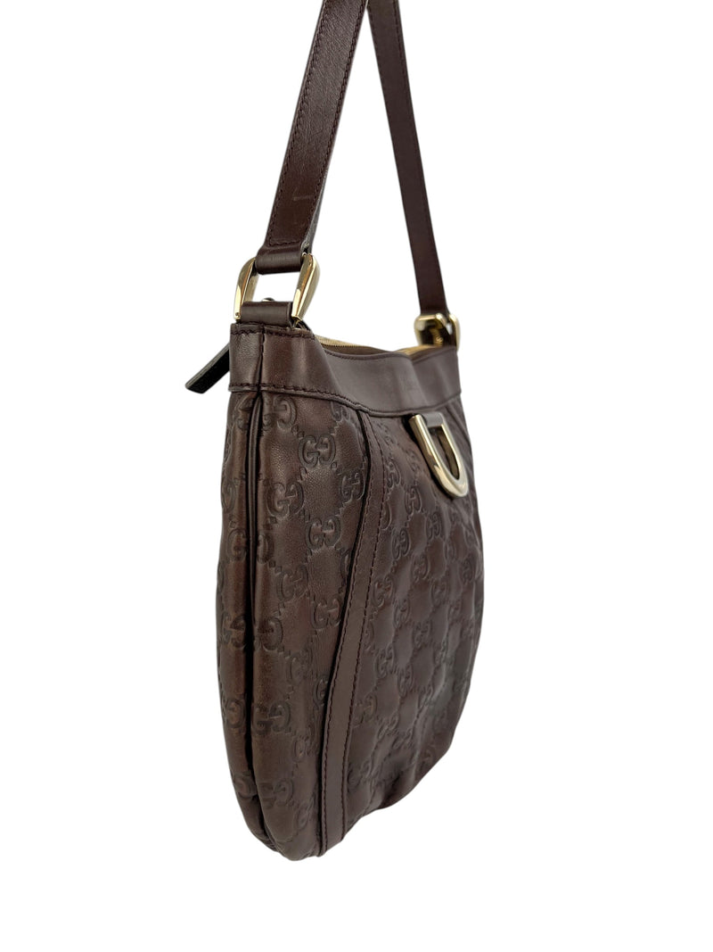 Gucci Vintage Brown Leather Embossed Monogram Crossbody