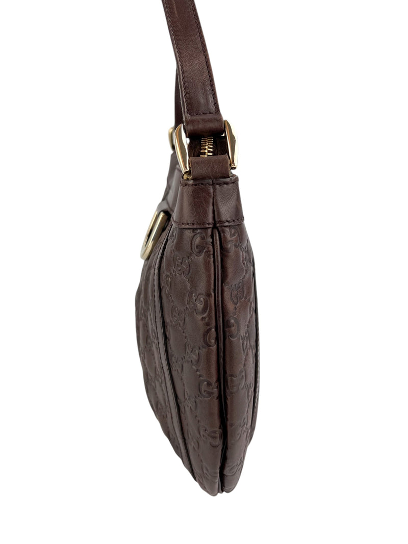 Gucci Vintage Brown Leather Embossed Monogram Crossbody