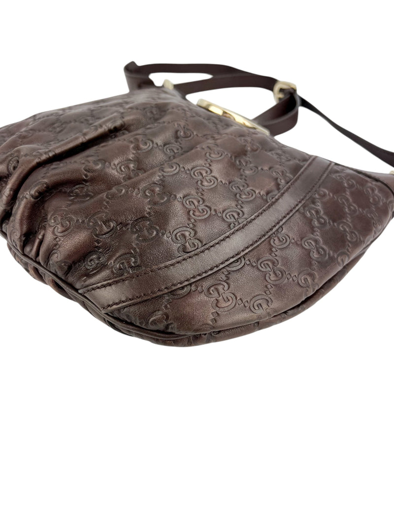 Gucci Vintage Brown Leather Embossed Monogram Crossbody