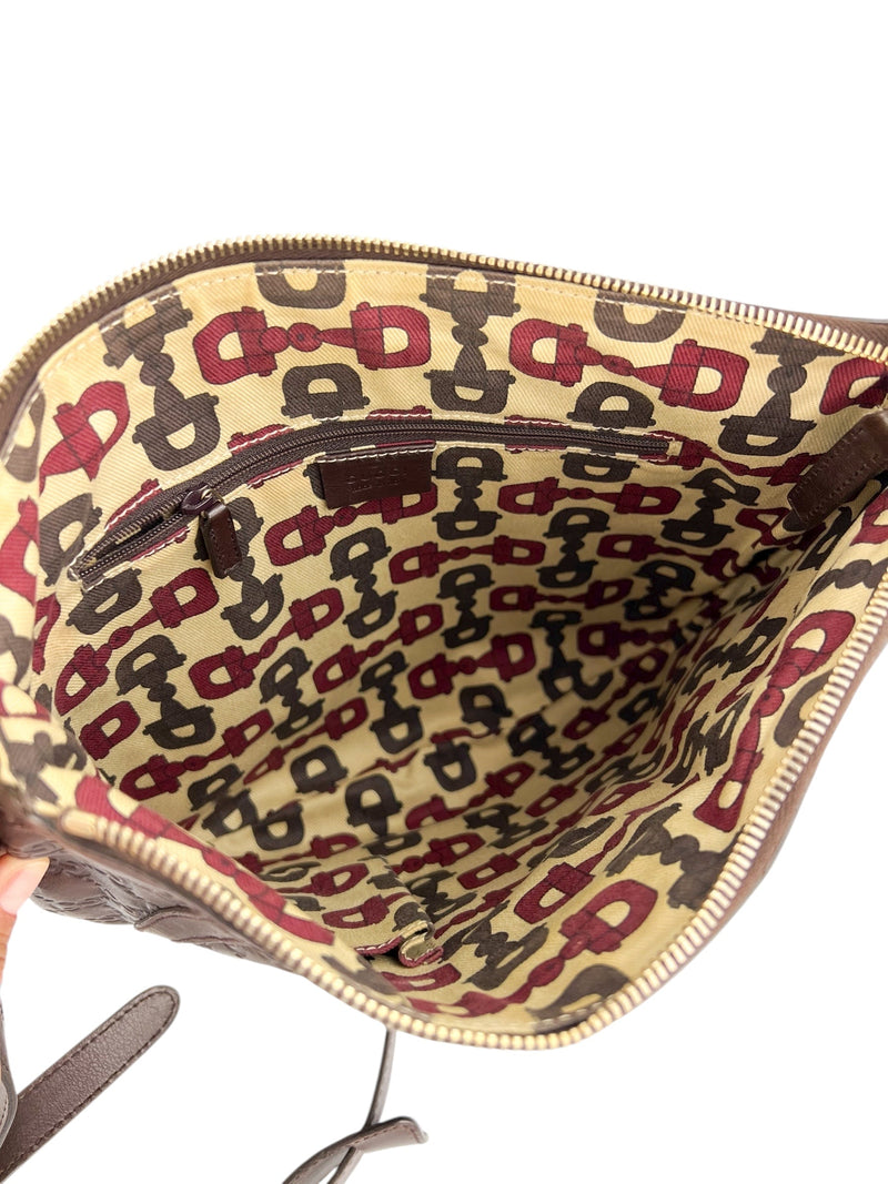 Gucci Vintage Brown Leather Embossed Monogram Crossbody