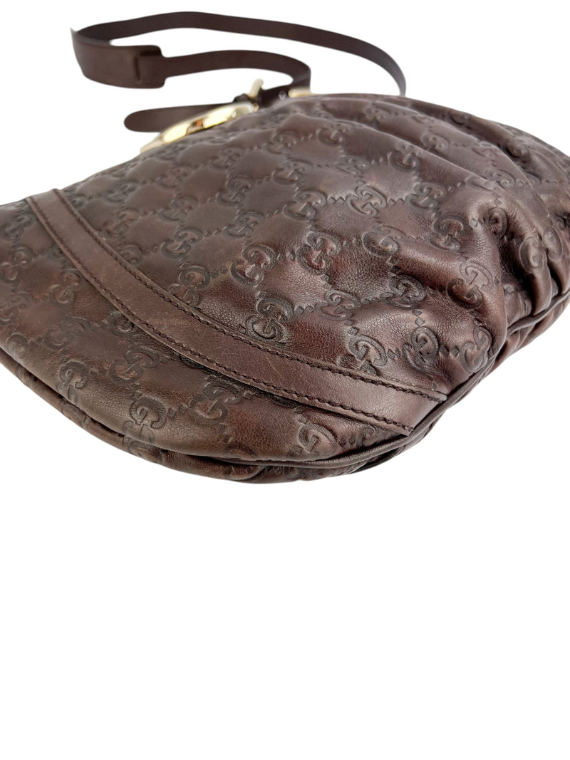 Gucci Vintage Brown Leather Embossed Monogram Crossbody