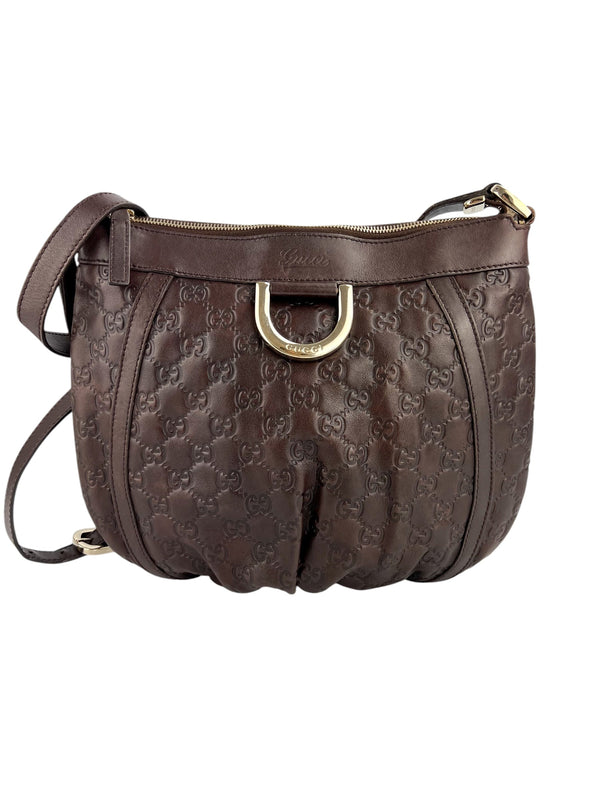 Gucci Vintage Brown Leather Embossed Monogram Crossbody