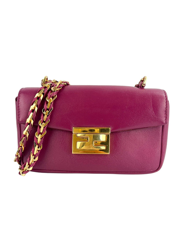 Fendi Plum Leather Micro Baguette Crossbody