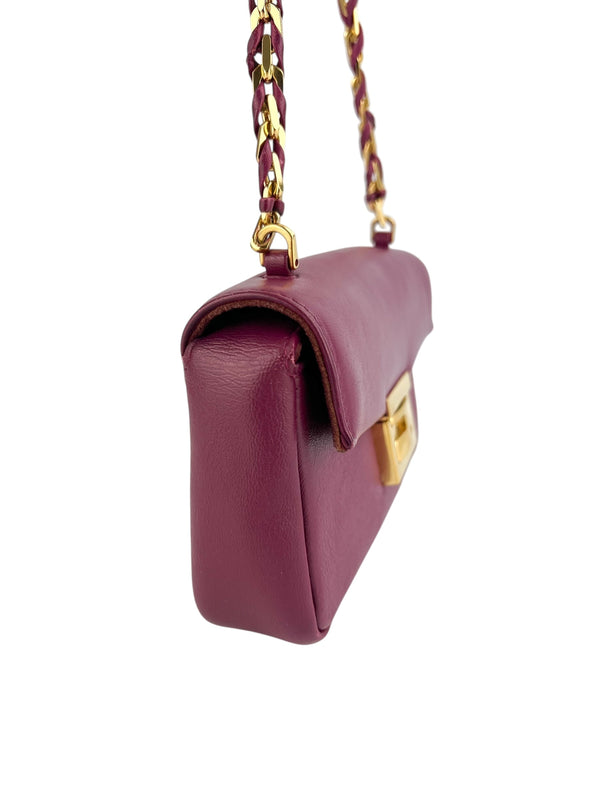Fendi Plum Leather Micro Baguette Crossbody