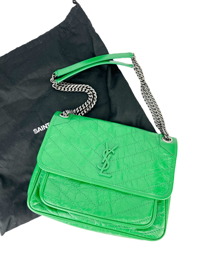 Saint Laurent Green Leather Medium Niki Flap Bag Season 2 Consign