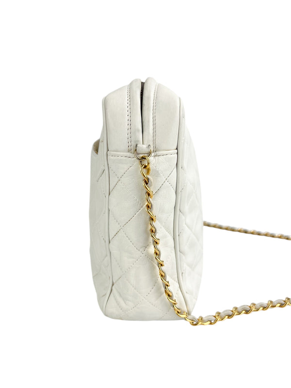 Chanel Vintage White Lambskin Tassel Camera Bag Large