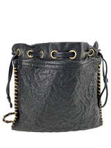 Chanel Black Lambskin Embossed Drawstring Crossbody