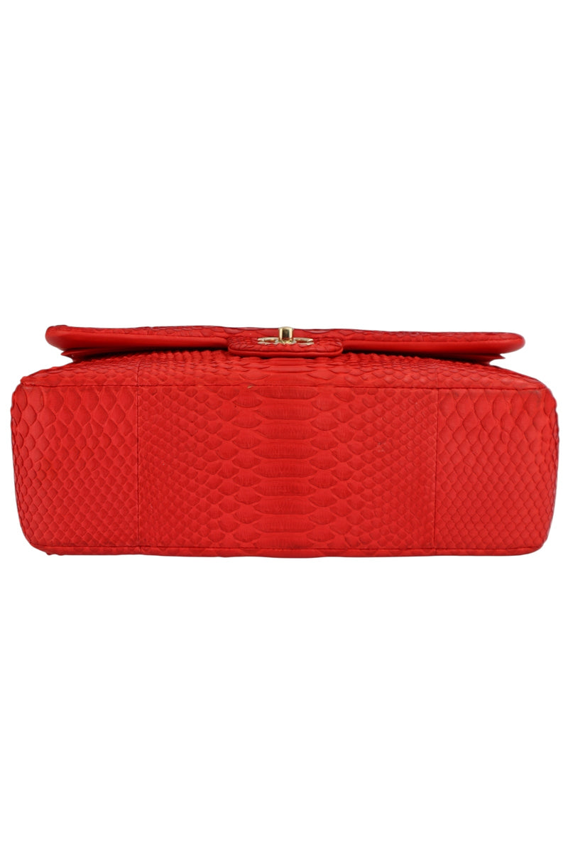 Chanel Red Python Classic Double Flap Bag Jumbo
