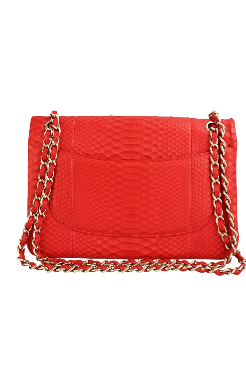 Chanel Red Python Classic Double Flap Bag Jumbo