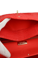 Chanel Red Python Classic Double Flap Bag Jumbo
