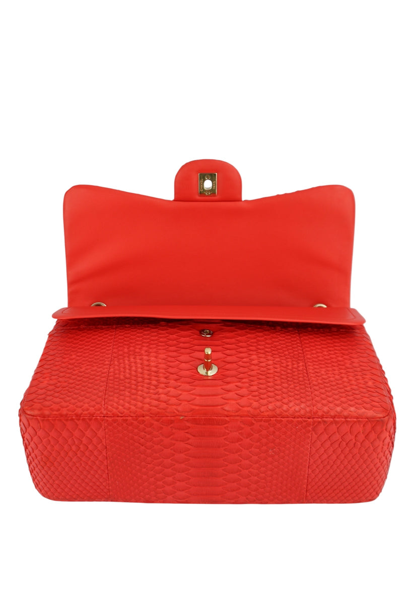Chanel Red Python Classic Double Flap Bag Jumbo