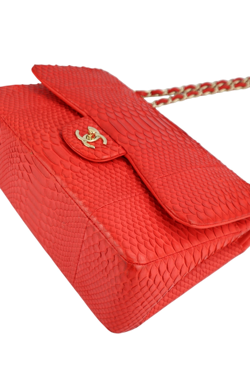 Chanel Red Python Classic Double Flap Bag Jumbo