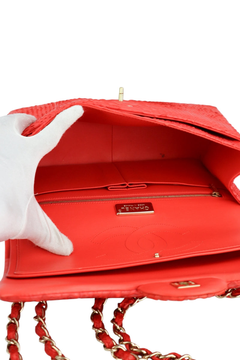 Chanel Red Python Classic Double Flap Bag Jumbo