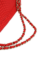 Chanel Red Python Classic Double Flap Bag Jumbo