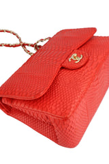Chanel Red Python Classic Double Flap Bag Jumbo