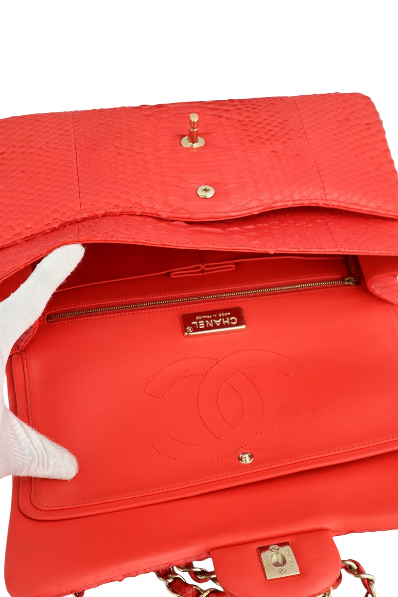 Chanel Red Python Classic Double Flap Bag Jumbo