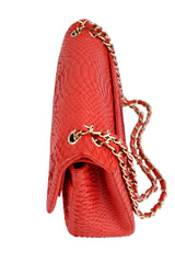 Chanel Red Python Classic Double Flap Bag Jumbo