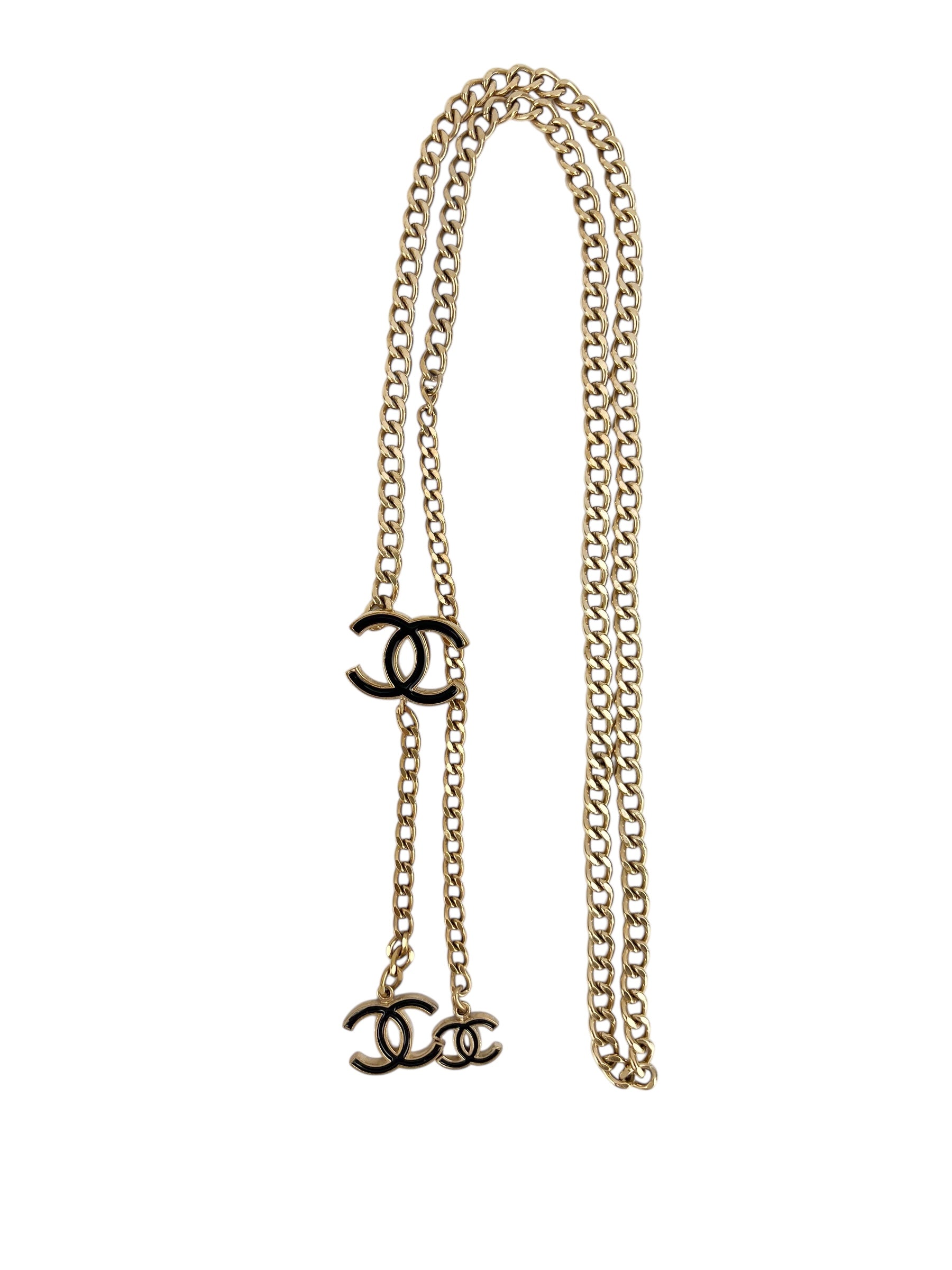 Chanel Vintage Gold Plated & Black Enamel CC Chain Belt