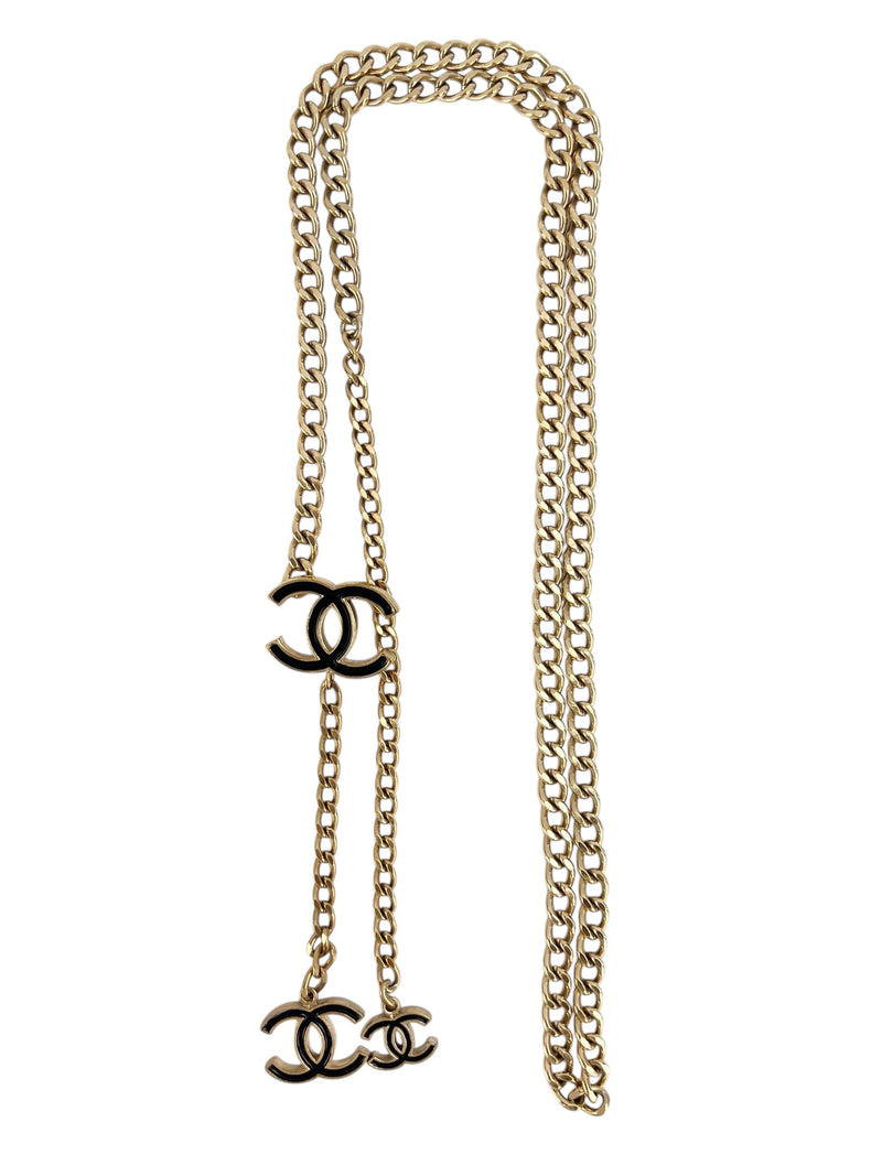 Chanel Vintage Gold Plated & Black Enamel CC Chain Belt