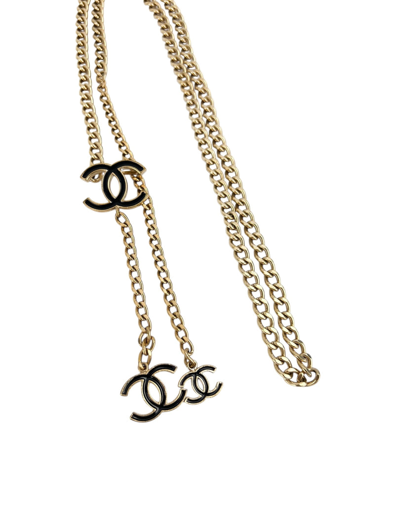 Chanel Vintage Gold Plated & Black Enamel CC Chain Belt