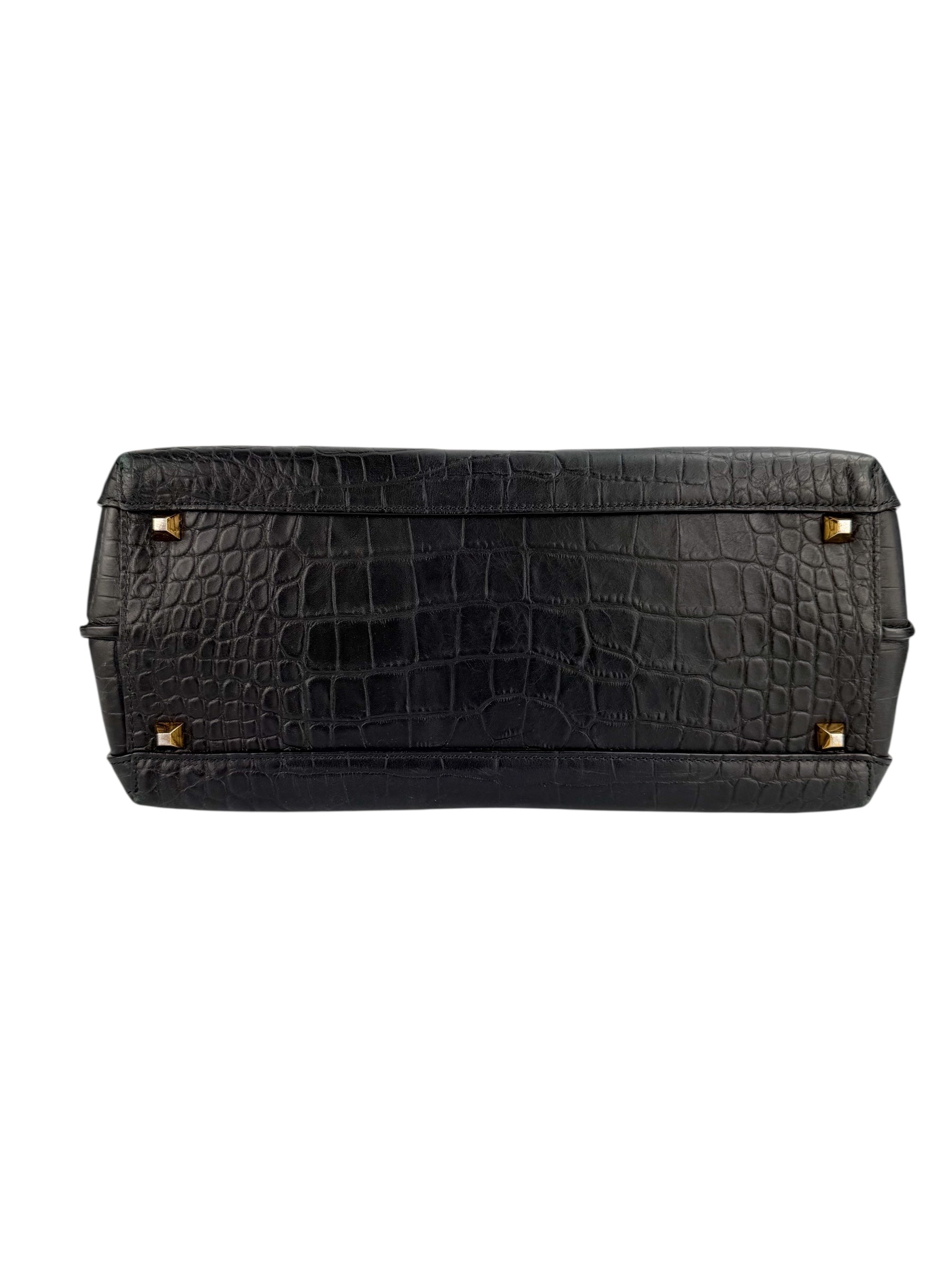 MCM Black Croc Embossed Milla Tote