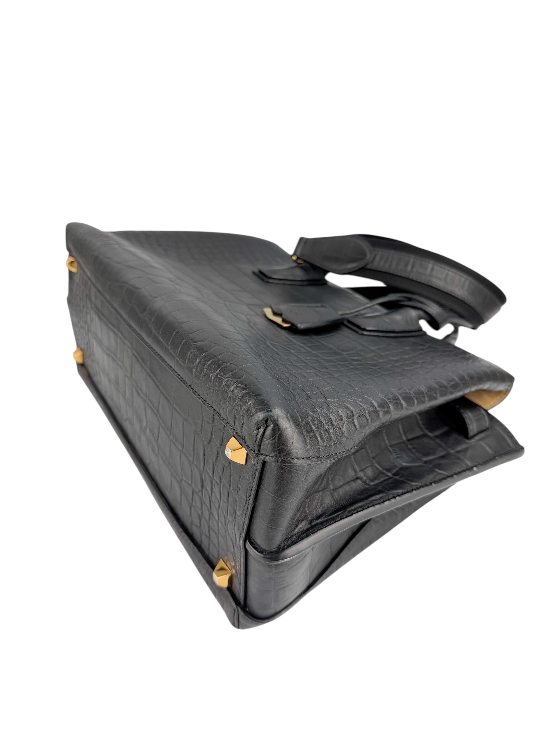 MCM Black Croc Embossed Milla Tote