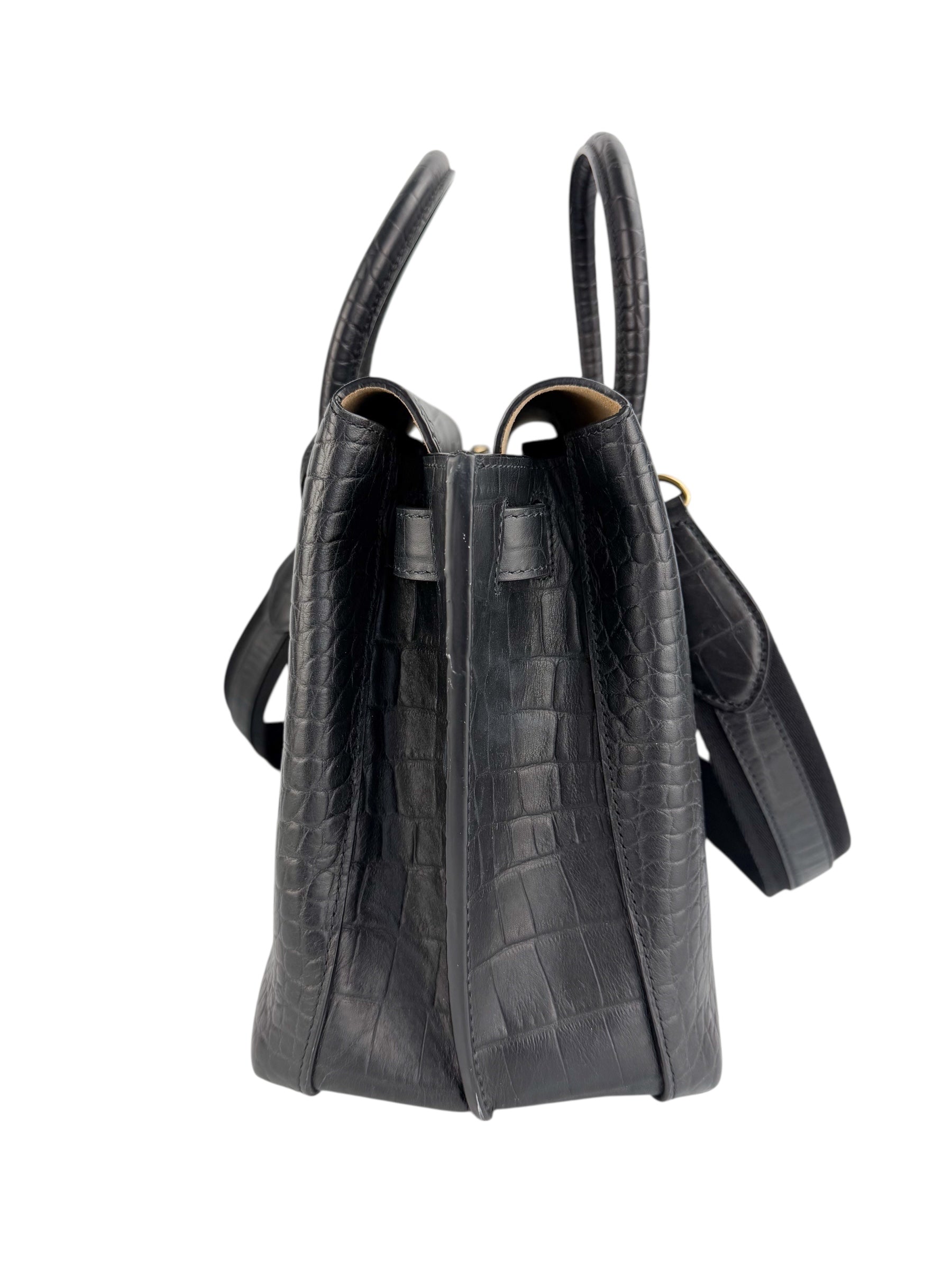 MCM Black Croc Embossed Milla Tote