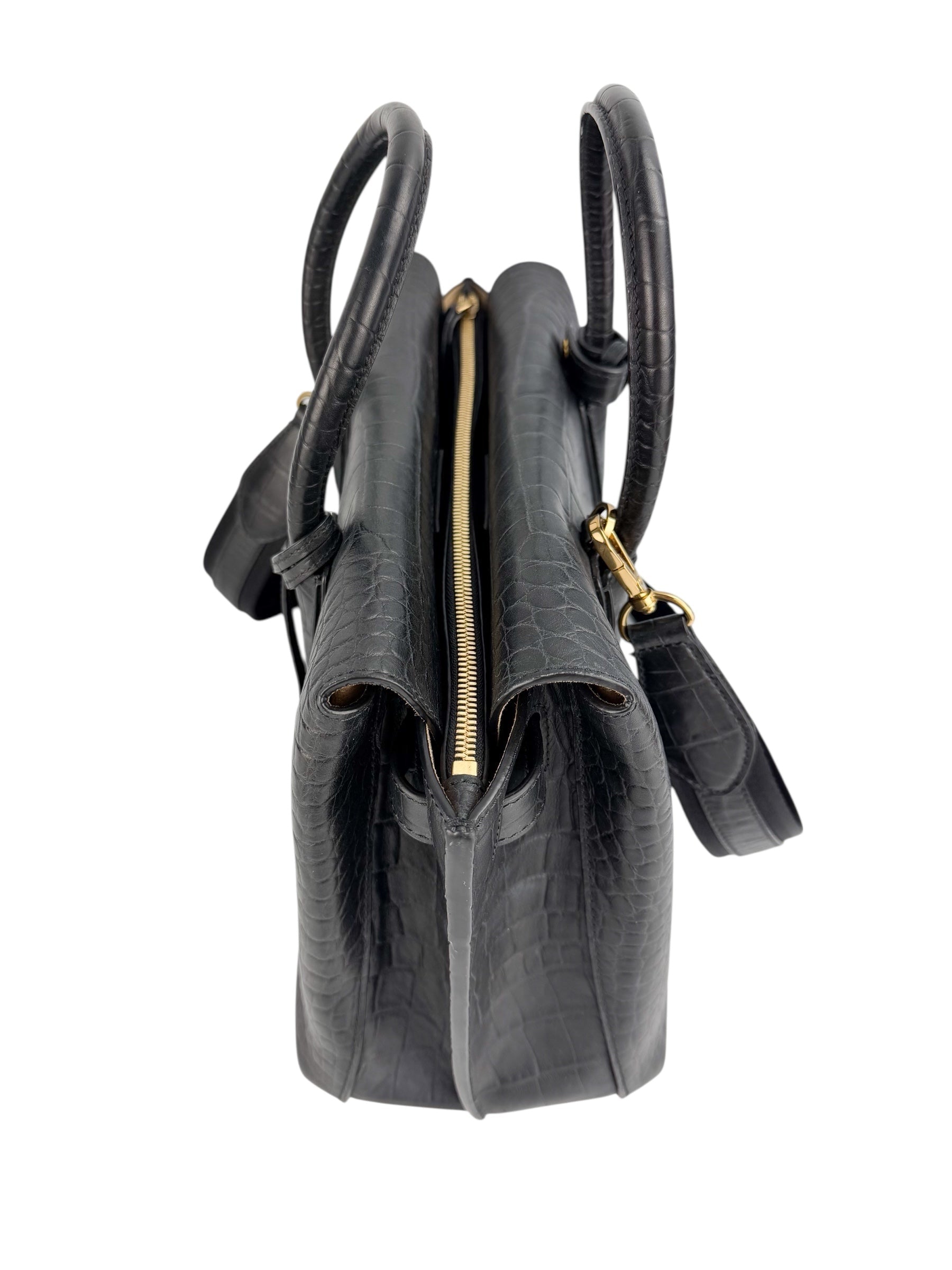 MCM Black Croc Embossed Milla Tote