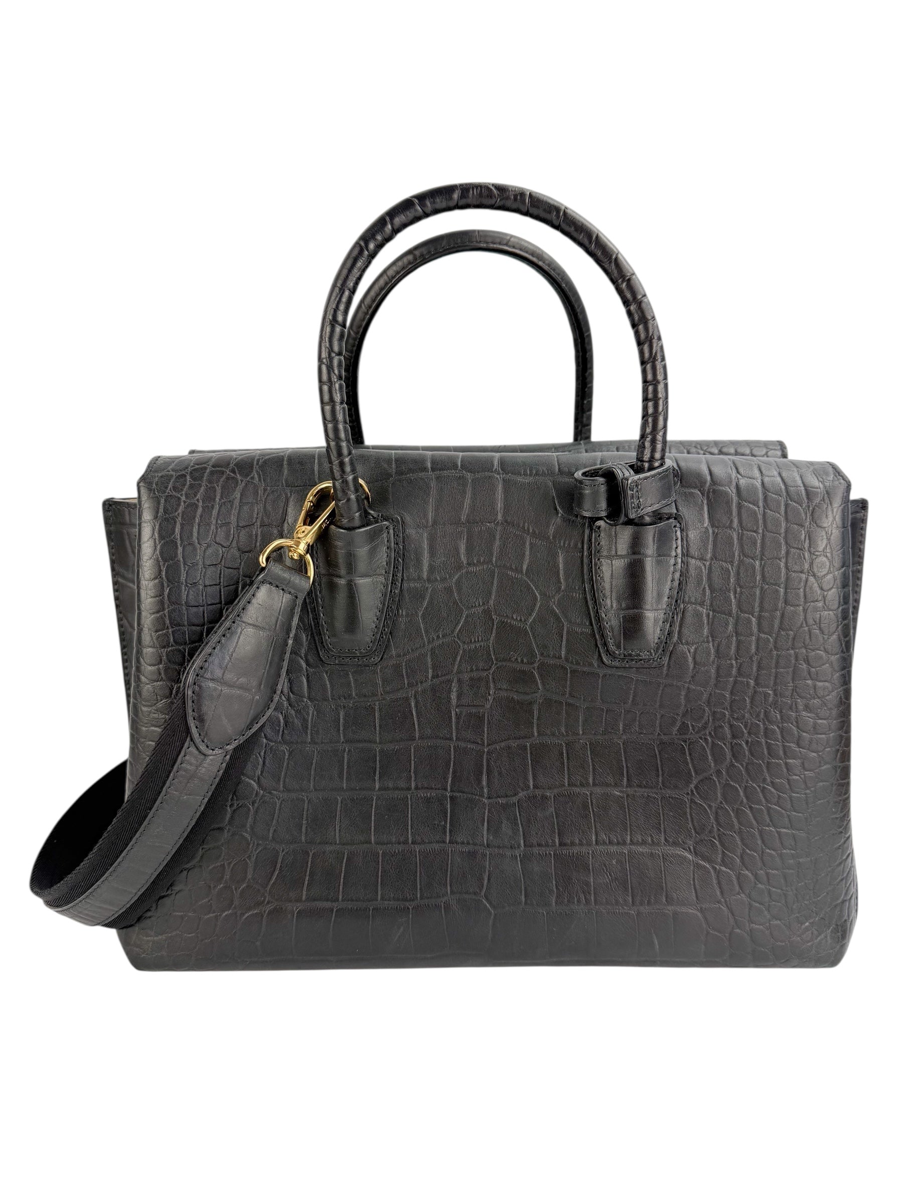 MCM Black Croc Embossed Milla Tote