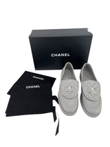 Chanel Grey Lambskin Leather Loafers Size 38.5