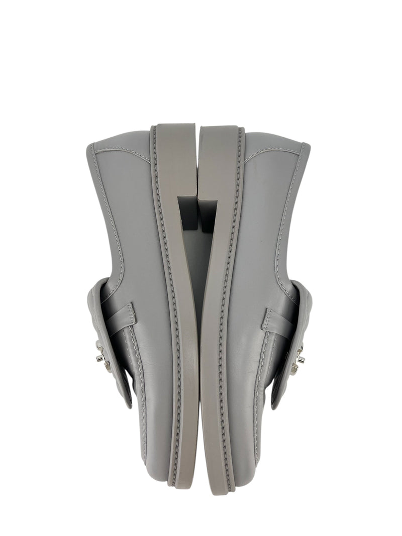Chanel Grey Lambskin Leather Loafers Size 38.5
