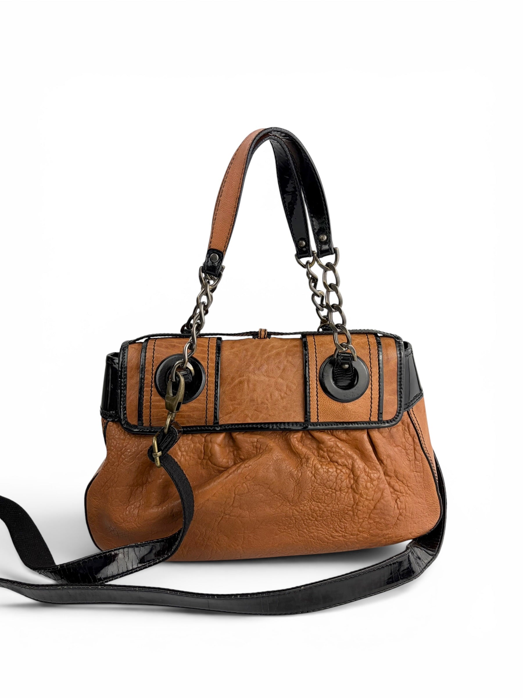 fendi-vintage-brown---black-leather-b-bag-1
