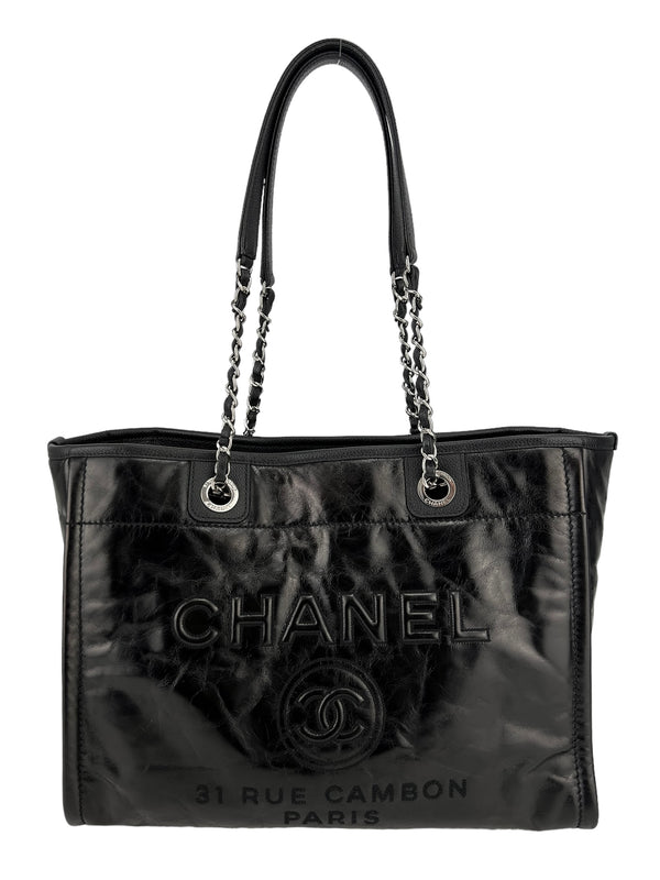 Chanel Black Leather Deauville Tote