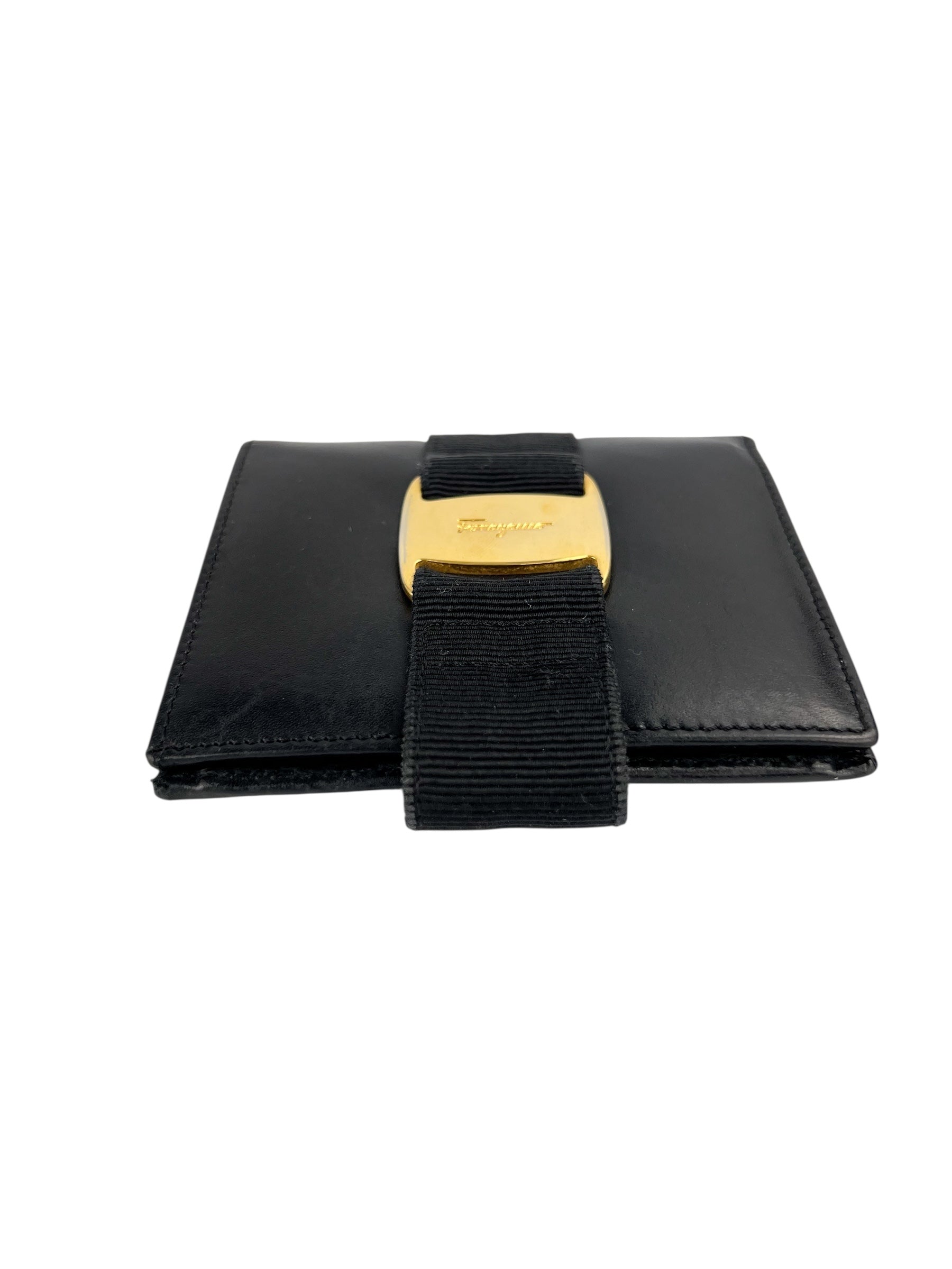 Ferragamo Black Leather Vara Buckle Wallet