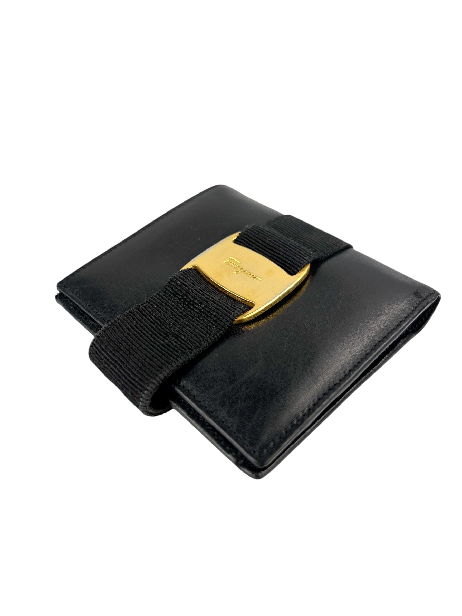 Ferragamo Black Leather Vara Buckle Wallet