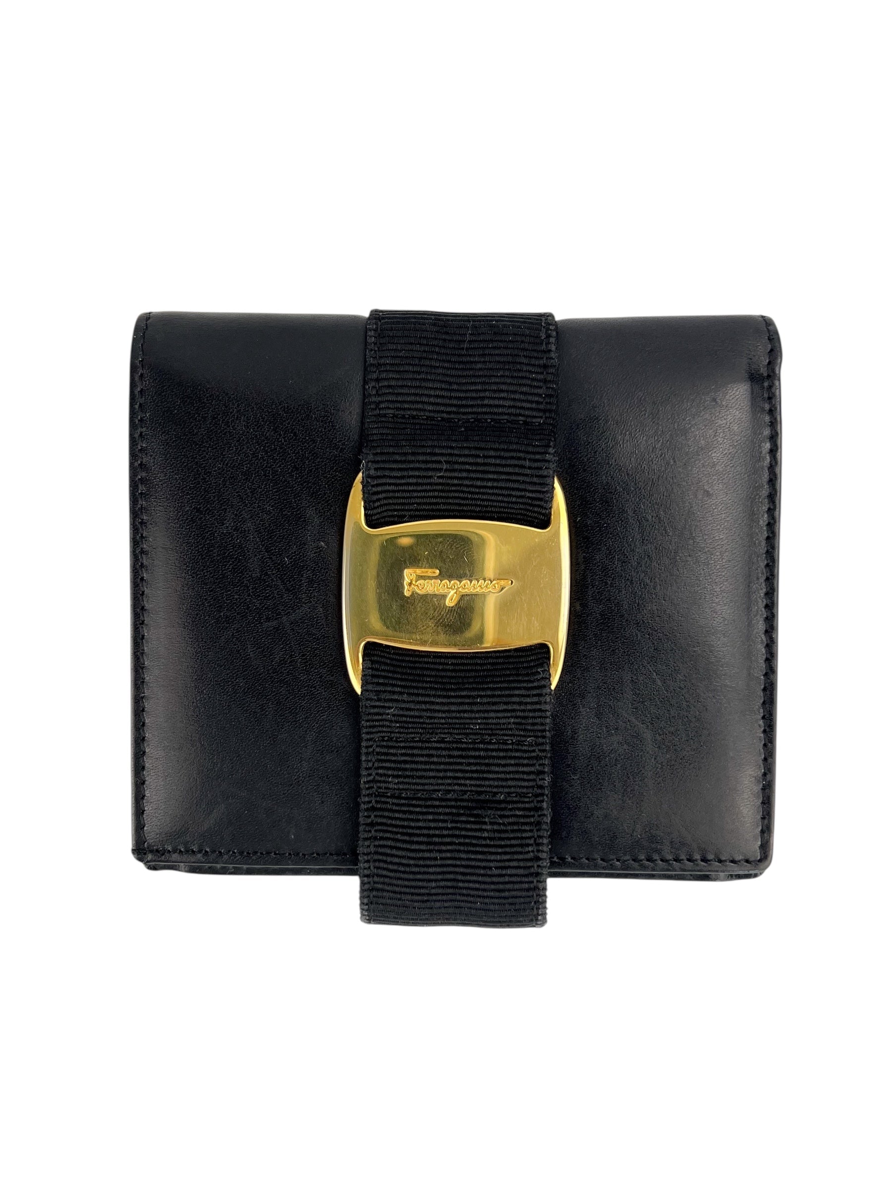 Ferragamo Black Leather Vara Buckle Wallet