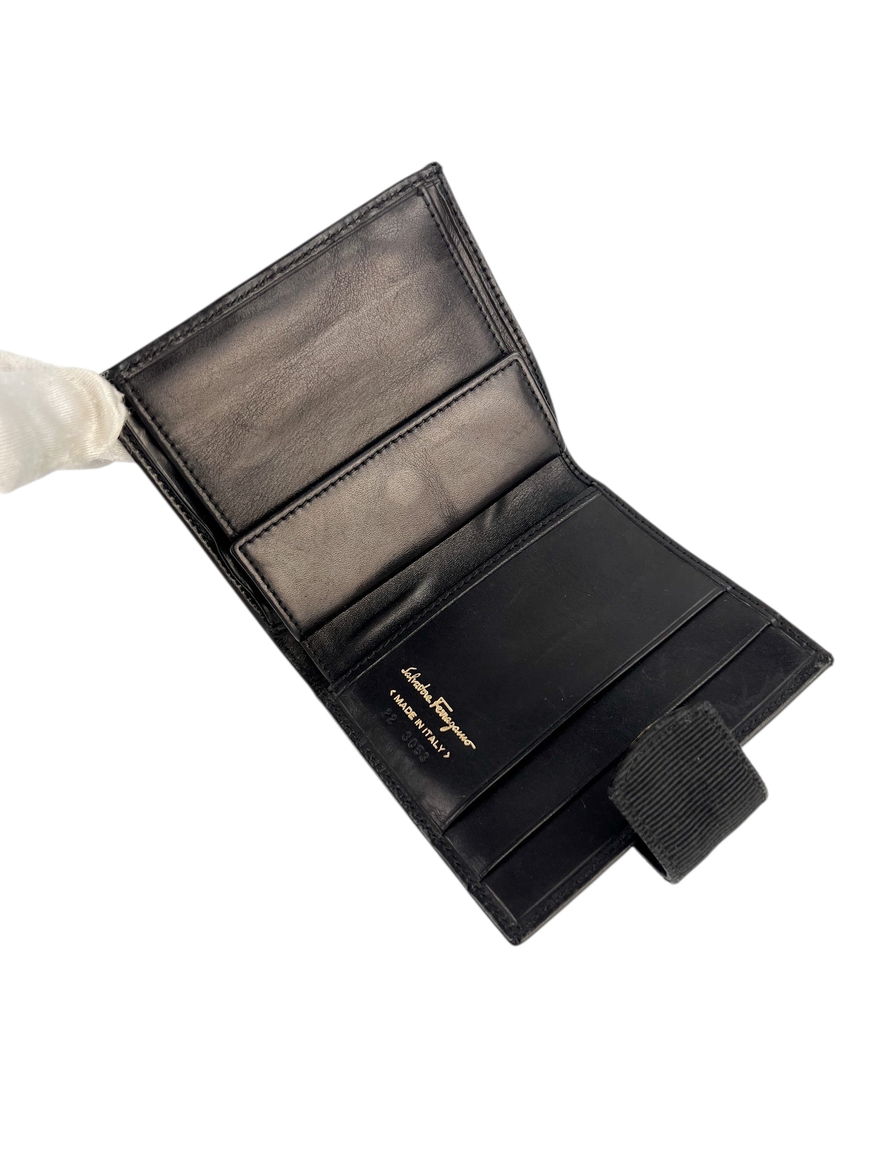 Ferragamo Black Leather Vara Buckle Wallet
