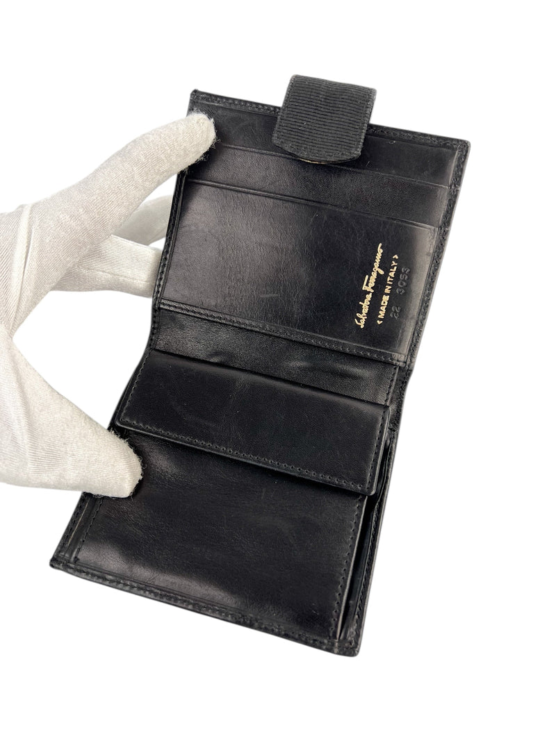 Ferragamo Black Leather Vara Buckle Wallet