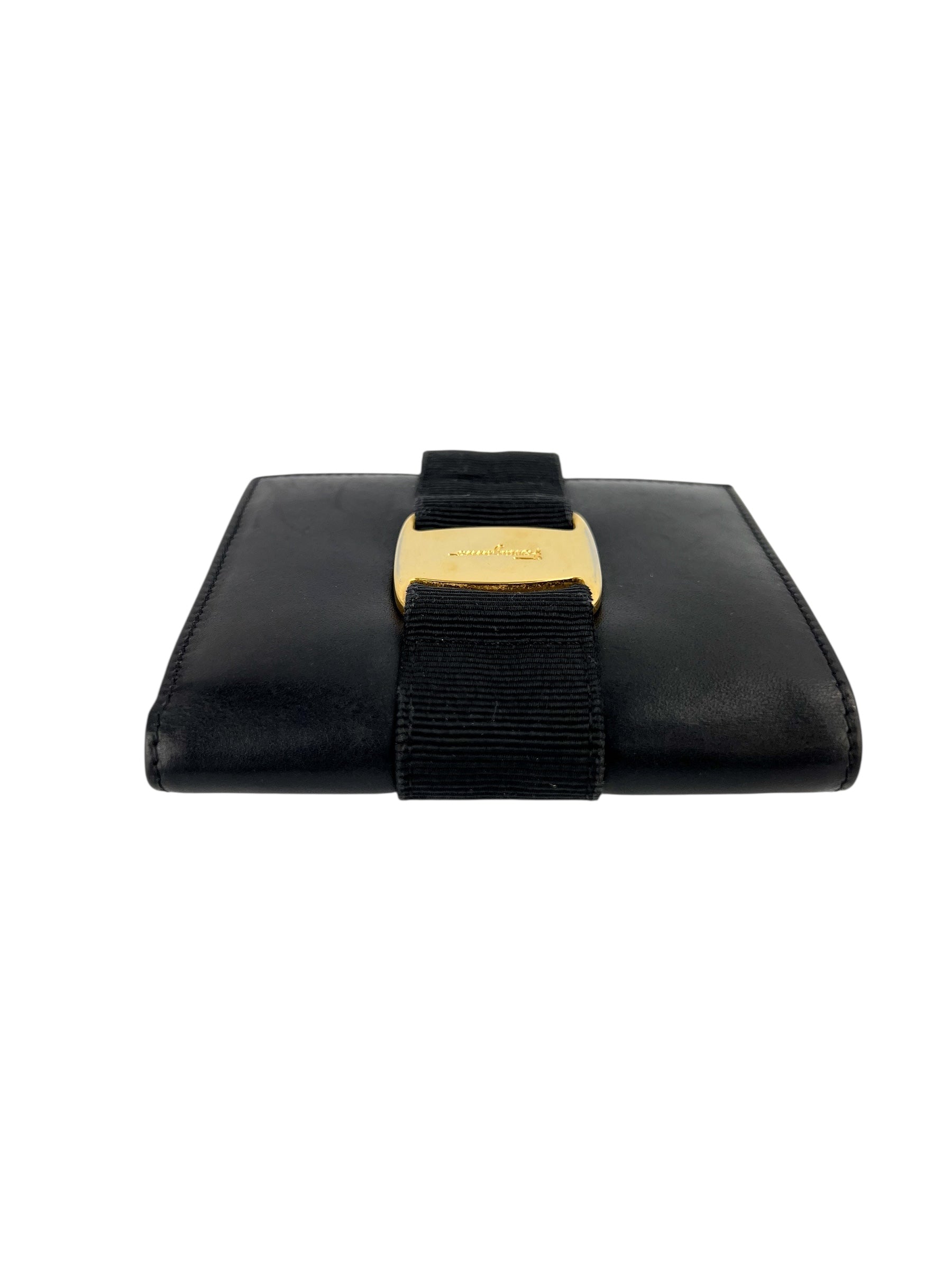 Ferragamo Black Leather Vara Buckle Wallet