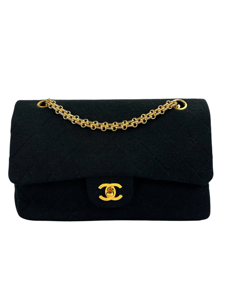 Chanel Black Jersey Vintage Small Double Flap Classic