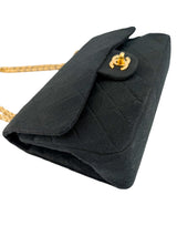Chanel Black Jersey Vintage Small Double Flap Classic